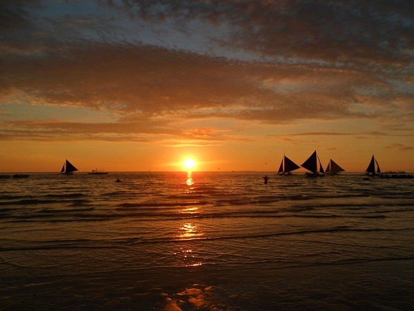 Beautiful ocean sunset in Boracay in the Philippines