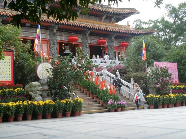 Po Lin Monastery with Chinese New Year decorations in Nong Ping Lantau Island Hong Kong