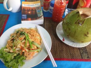 Coconut drink and food at Angkor