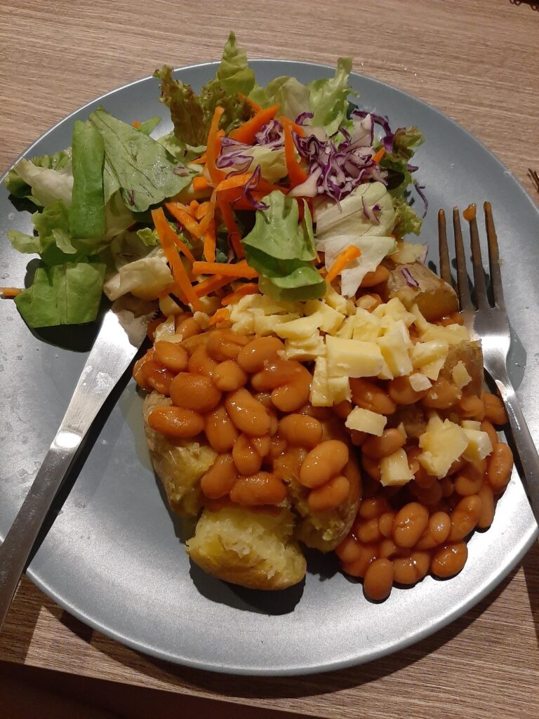 Jacket potato with cheese and beans