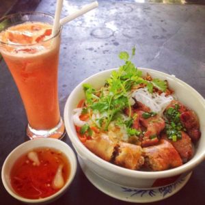 Cold vermicelli noodles with pork and spring rolls, Saigon, Vietnam