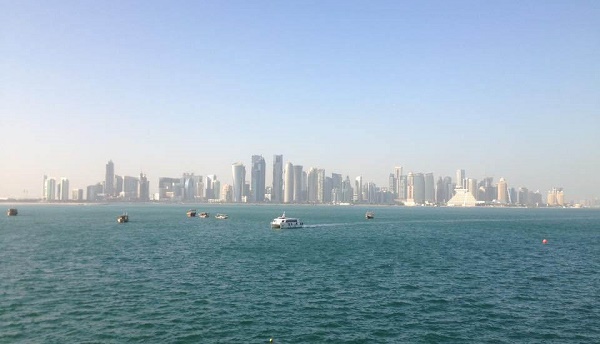 Doha Corniche skyline view across the bay in Qatar