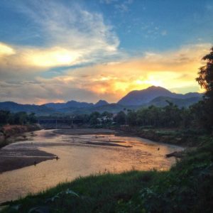 Mekong River at sunset in Luang Prabang, Laos