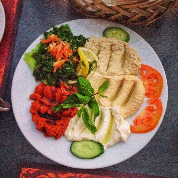 Middle Eastern Qatari food and hummus in Doha Qatar