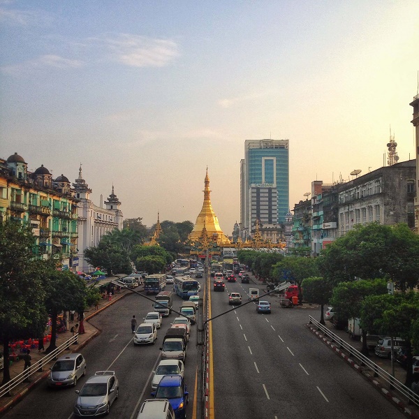 Sule Paya at sunset in Yangon, Myanmar