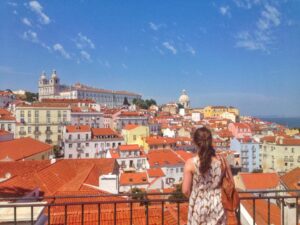 looking out at the view in lisbon