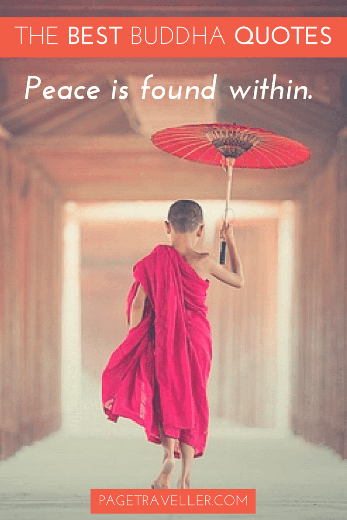 Buddha Quote Peace- Young Buddhist Monk With Umbrella