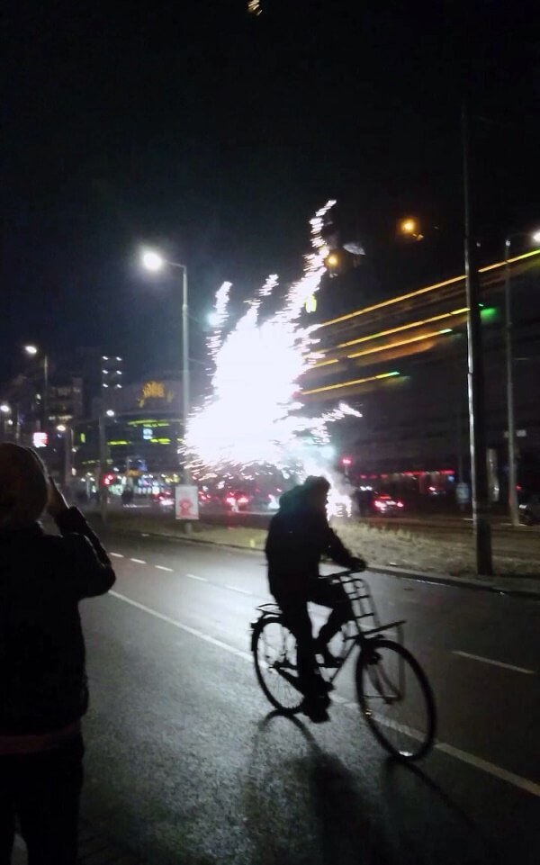Fireworks in the streets of Den Haag, the Netherlands