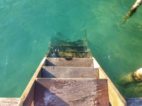 Steps into Bacalar Lagoon, Quintana Roo, Mexico