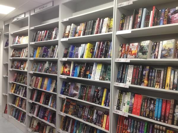 Bookshelves and Books in the Forbidden Planet Comic Book Store in Birmingham