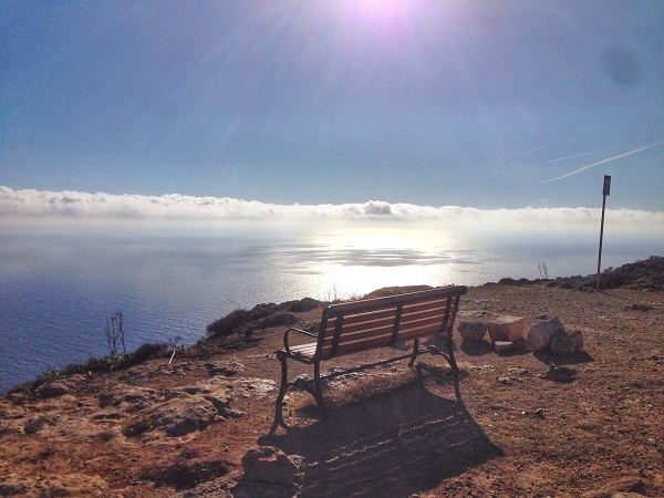 A bench at Dingli Cliffs near sunset, Malta