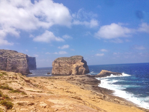 The view of Fungus Rock from Dwejra Bay, Gozo, Malta