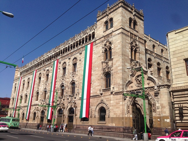 Centro Historico with Mexican flags for Independence Day