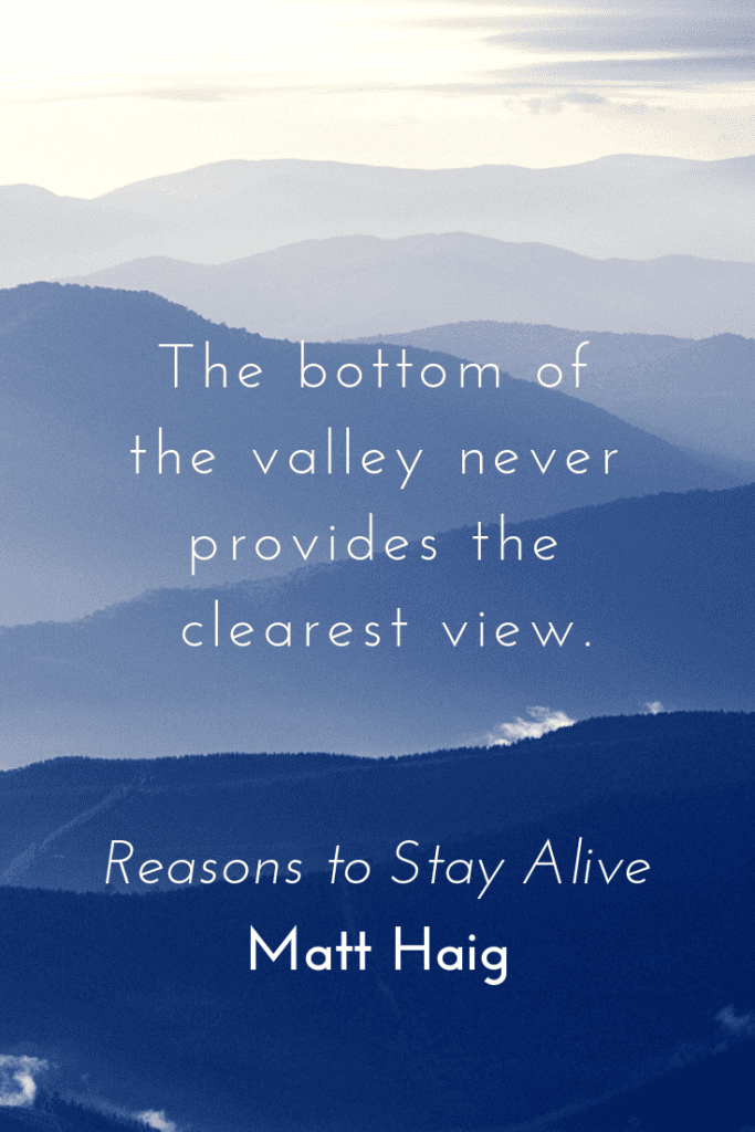 Reasons to Stay Alive by Matt Haig quote about mental health - valley metaphor