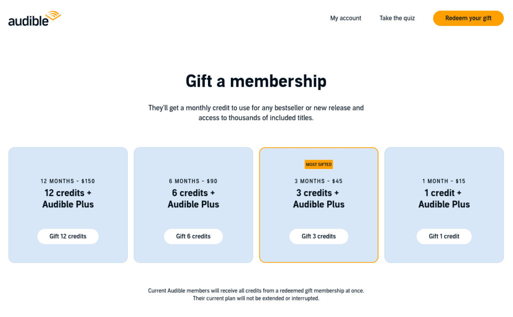 how to gift an audible membership