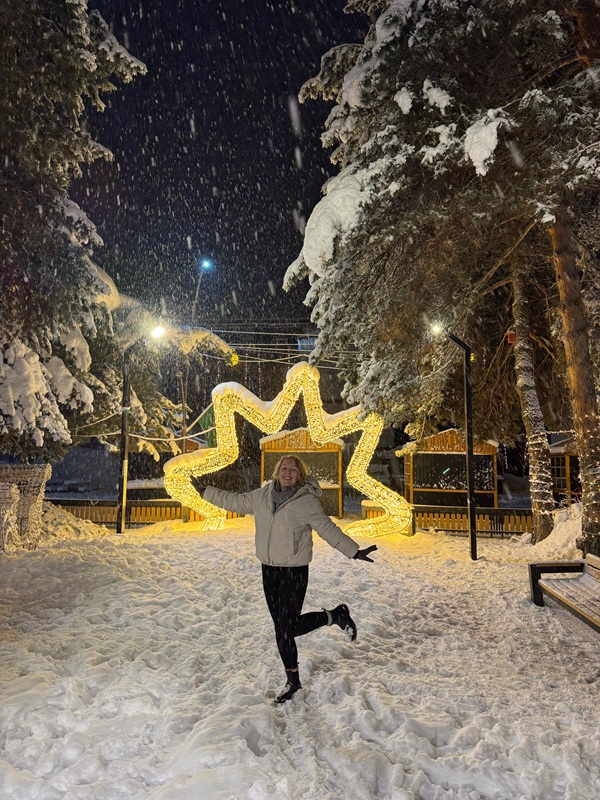 snowing at the park in mestia georgia