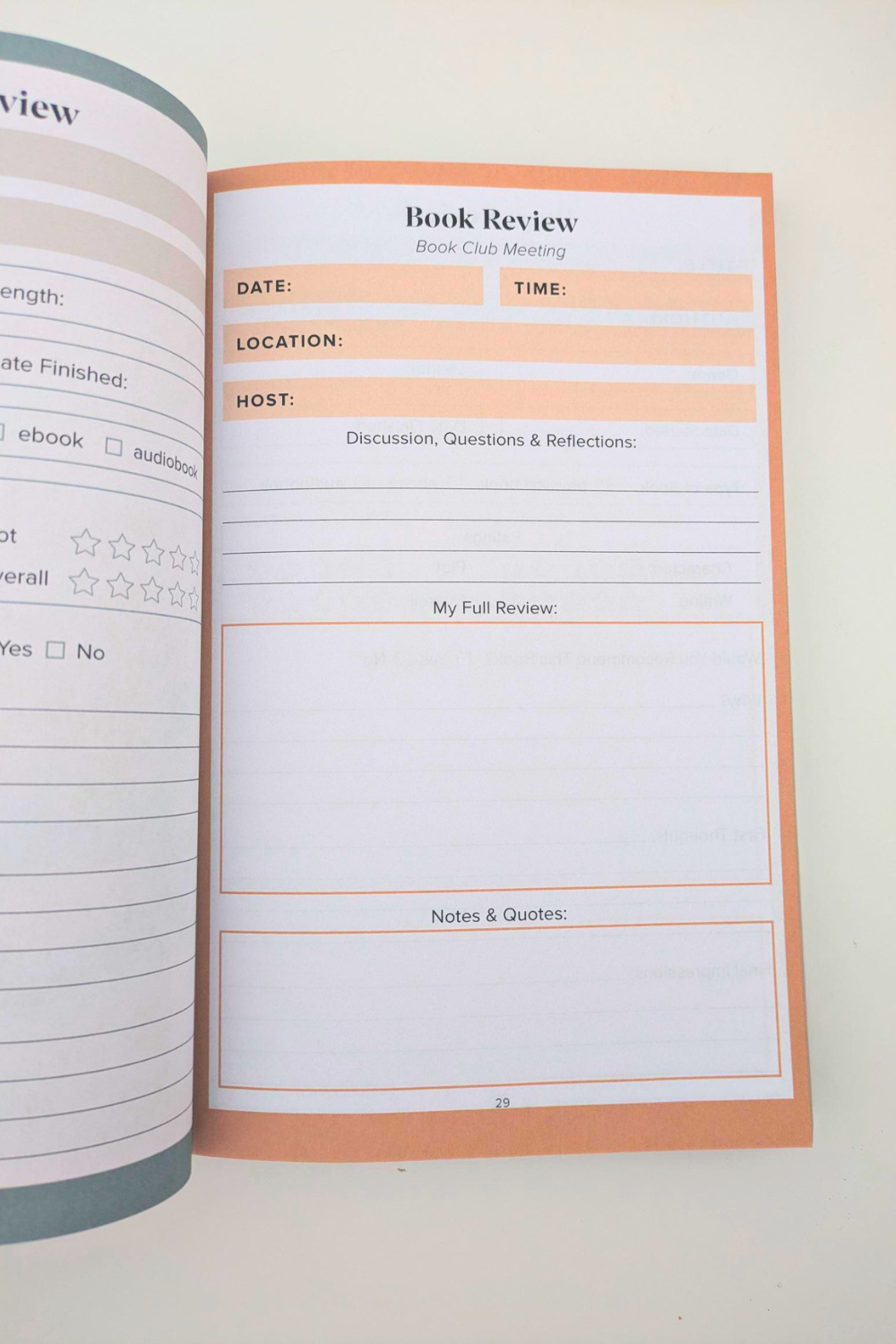 book club journal review page