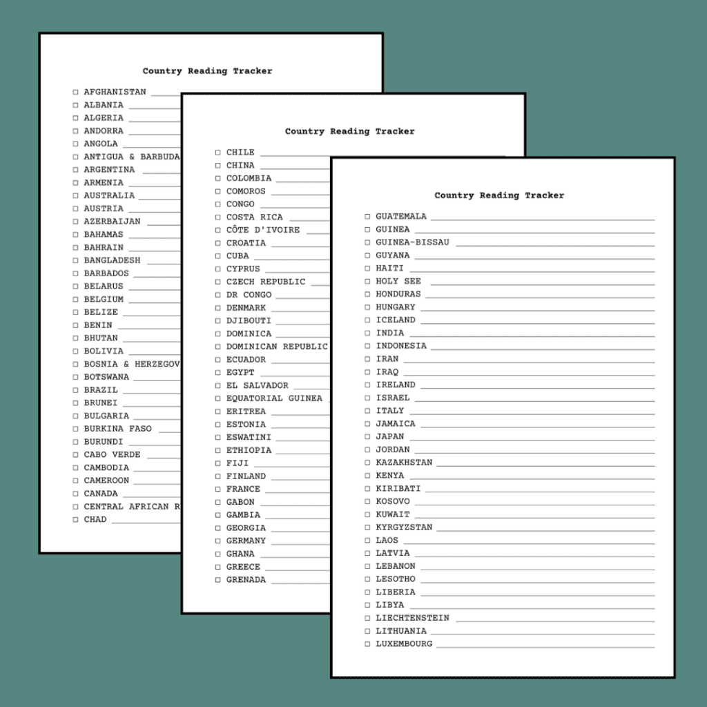 checklist and tracker pages in the literary travel journal