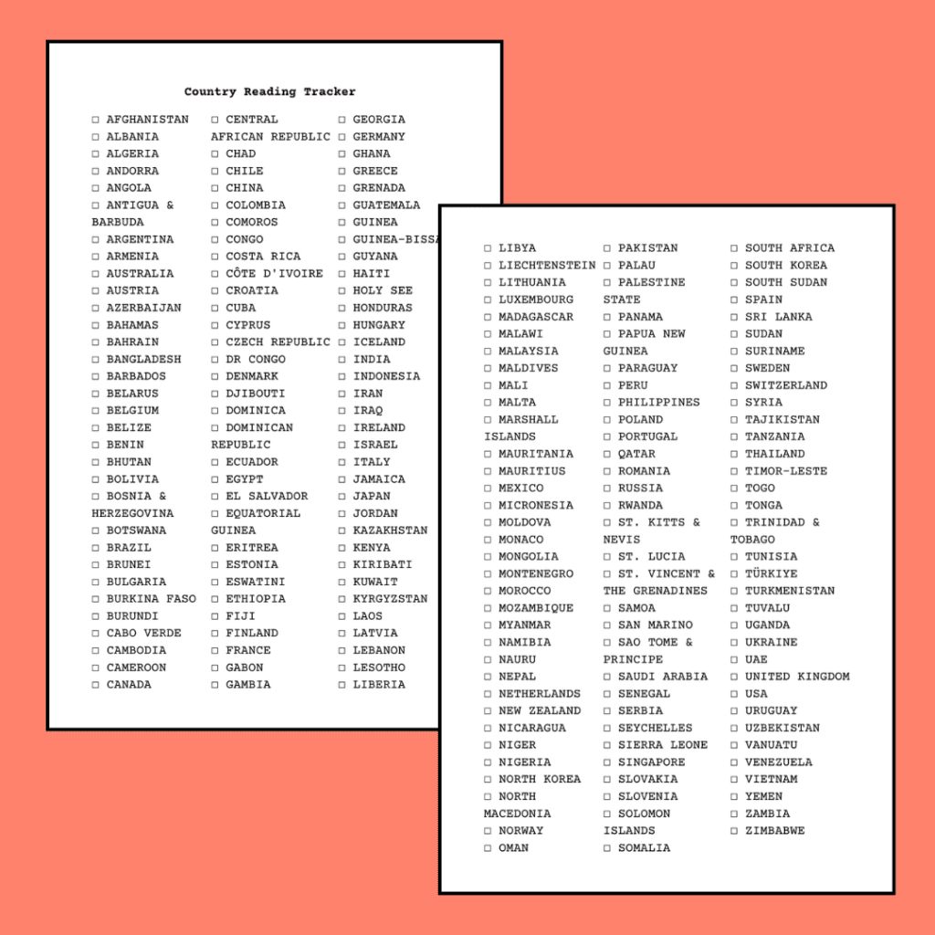 reading checklist pages
