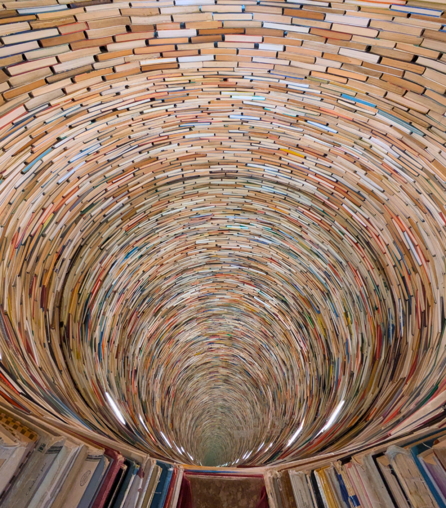 inside the book tower at the Municipal Library of Prague